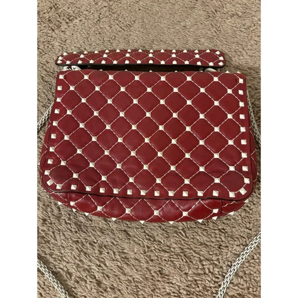Valentino Rockstud Spike Red White Quilted Handle Shoulder chain Bag. - Picture 4 of 16